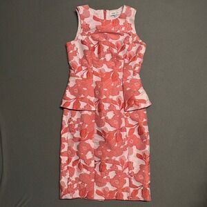 Teri Jon Women's Coral Pink Floral Peplum Sleeveless‎ Dress Size 4